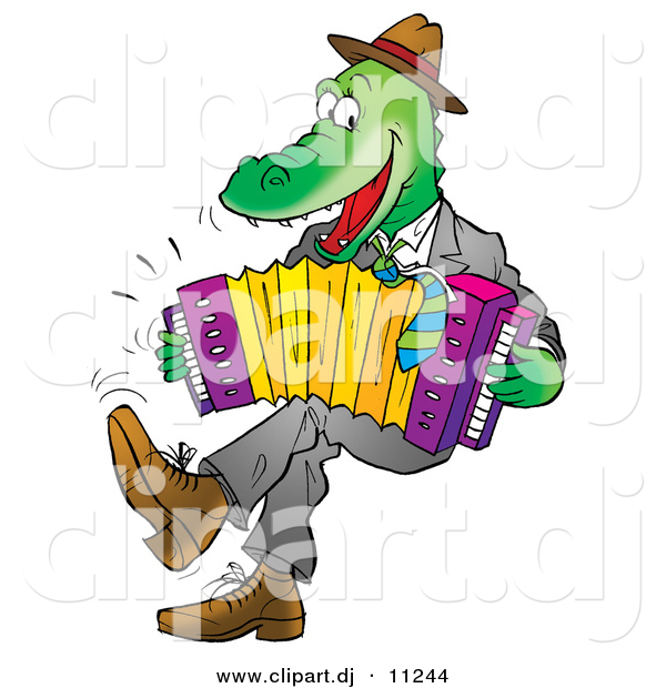 Vector Clipart of a Cartoon Alligator Playing an Accordion