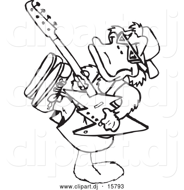 Vector Clipart of a Cartoon Australian Platypus Playing Electric Guitar - Outline
