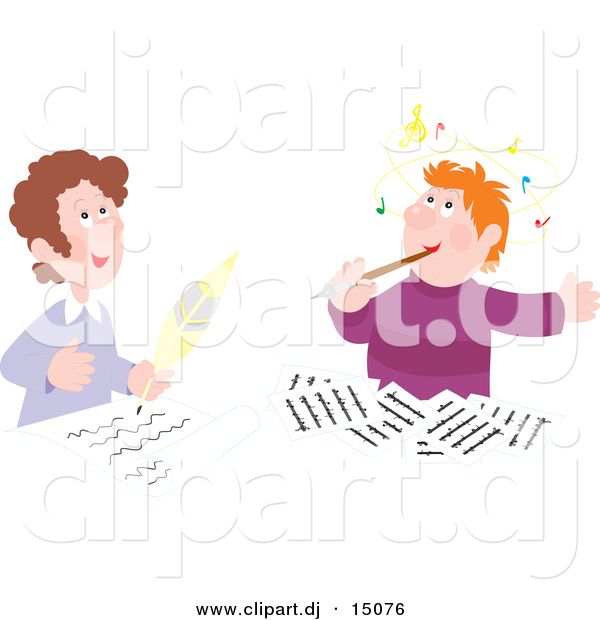 Vector Clipart of a Cartoon Author and Composer Writing Music Together
