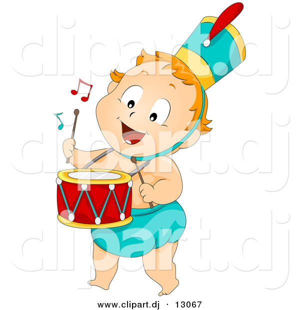 Vector Clipart of a Cartoon Baby Drummer