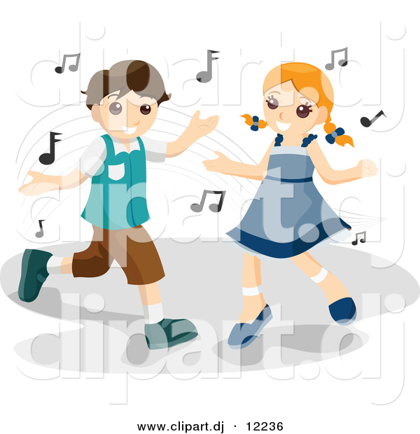 Vector Clipart of a Cartoon Boy and Girl Dancing to Music Notes
