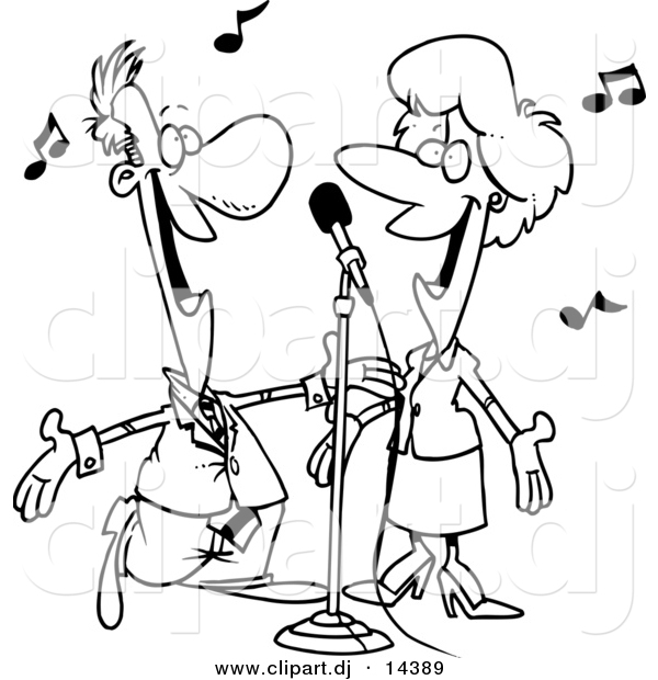 Vector Clipart of a Cartoon Couple Singing - Coloring Page Outline