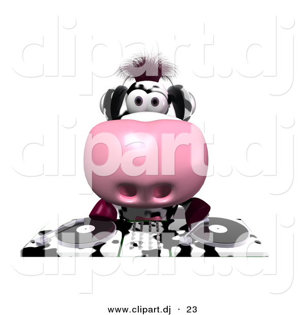 Vector Clipart of a Cartoon Dairy Cow DJ Playing Music