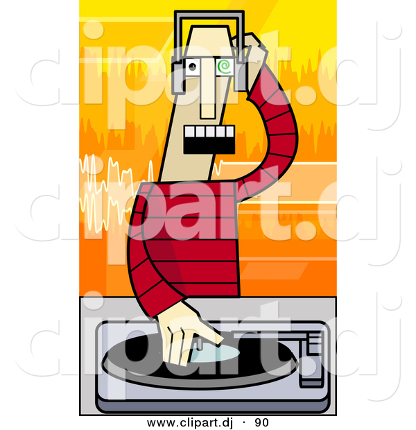 Vector Clipart of a Cartoon Disc Jockey Mixing Music Record on a Turntable