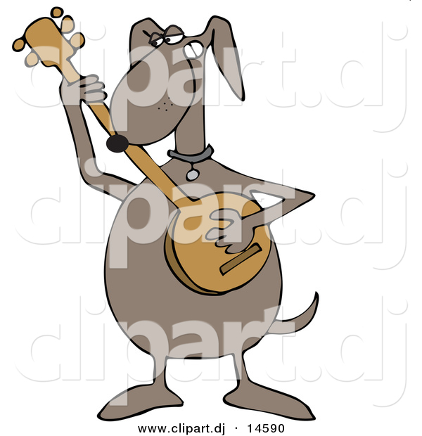 Vector Clipart of a Cartoon Dog Playing a Banjo Instrument