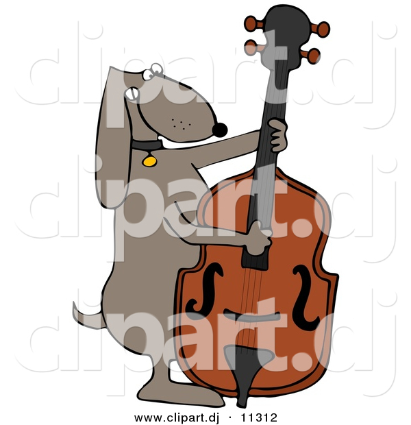 Vector Clipart of a Cartoon Dog Playing a Bass Fiddle