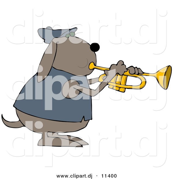 Vector Clipart of a Cartoon Dog Playing a Trumpet