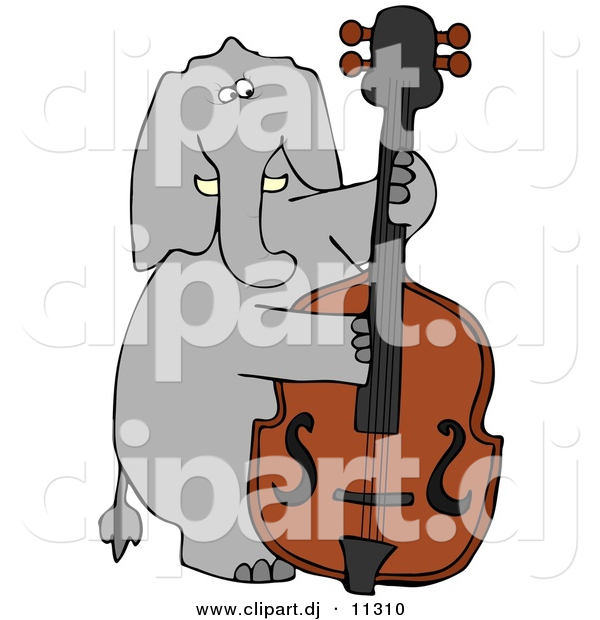 Vector Clipart of a Cartoon Elephant Playing Double Bass