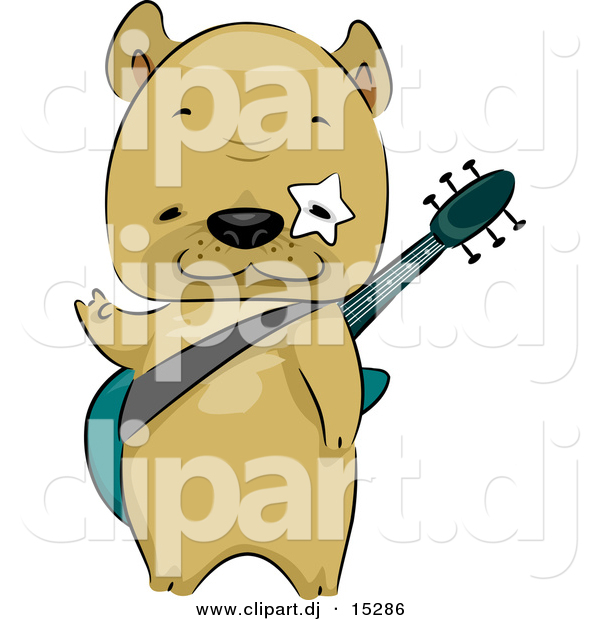 Vector Clipart of a Cartoon French Bulldog Carrying a Guitar