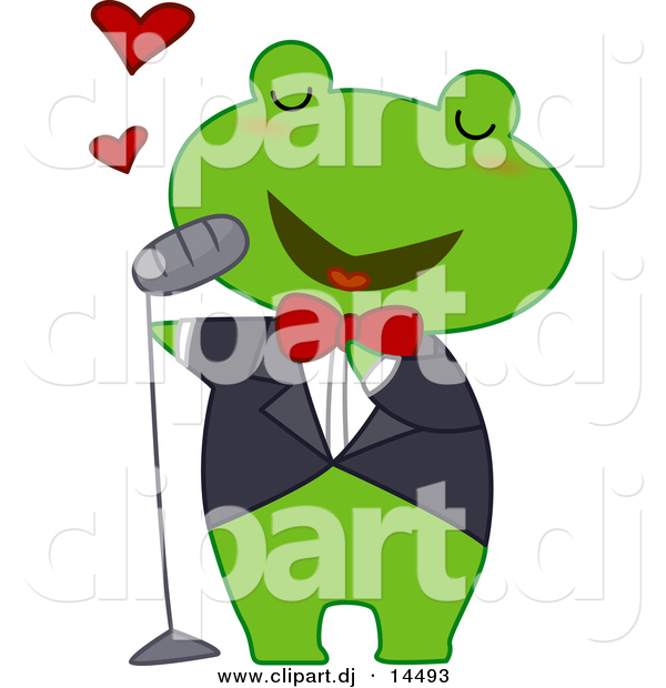 Vector Clipart of a Cartoon Frog Singing Love Songs