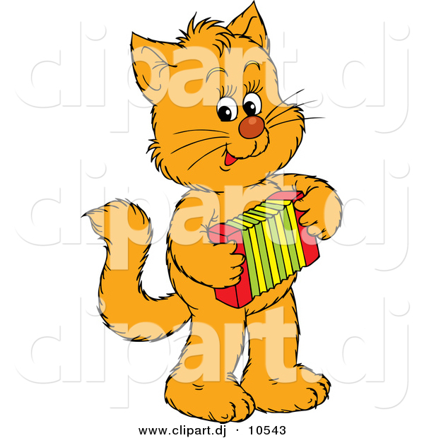 Vector Clipart of a Cartoon Ginger Cat Playing an Accordion