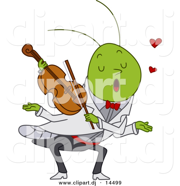 Vector Clipart of a Cartoon Grasshopper Playing Violin Love Music