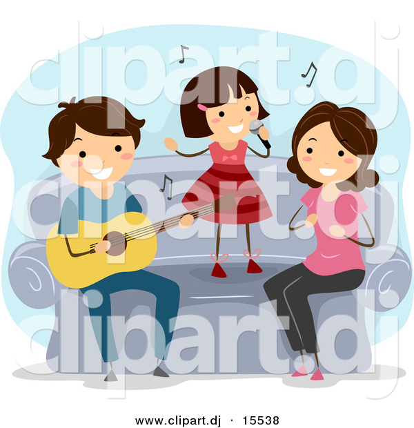 Vector Clipart of a Cartoon Happy Musical Family Playing Music Together