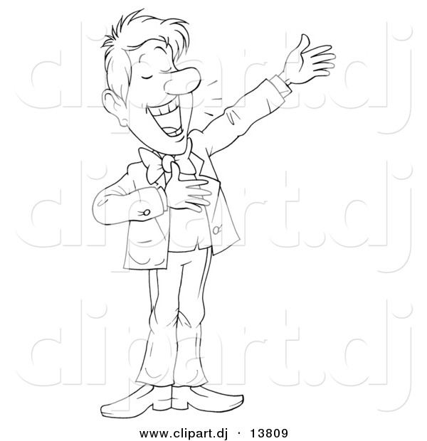 Vector Clipart of a Cartoon Man Happily Presenting Something - Outlined Coloring Page Art