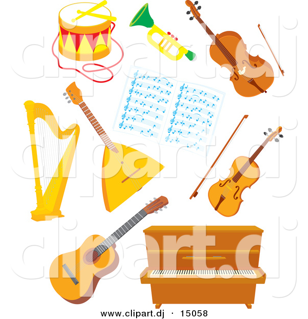 Vector Clipart of a Cartoon Musical Instruments - Digital Collage