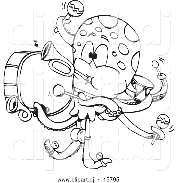 Vector Clipart of a Cartoon Octopus Band - Outline