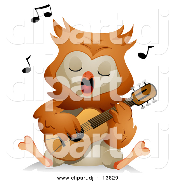 Vector Clipart of a Cartoon Owl Singing While Playing a Guitar