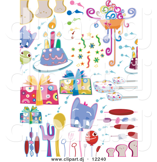 Vector Clipart of a Cartoon Party Doodles - Digital Collage