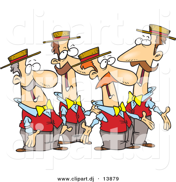 Vector Clipart of a Cartoon Quartet of Singing Men Dressed Alike