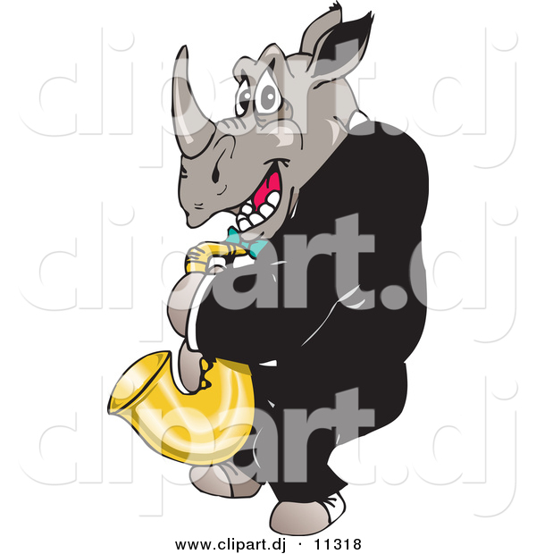 Vector Clipart of a Cartoon Rhino Playing a Saxophone