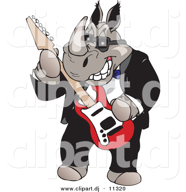 Vector Clipart of a Cartoon Rhino Playing an Electric Guitar