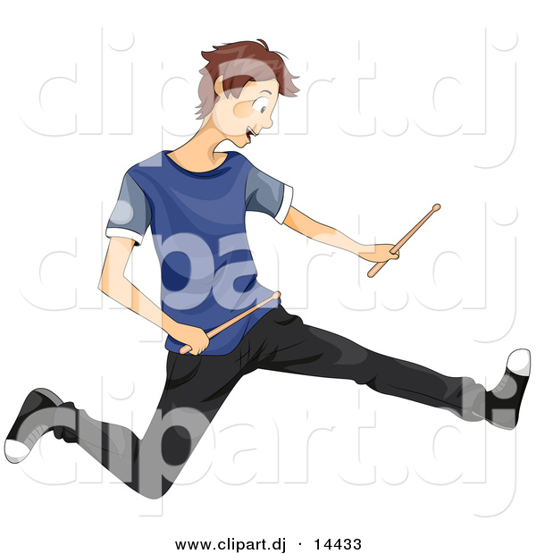 Vector Clipart of a Cartoon Teen Boy Rocking out with Drum Sticks