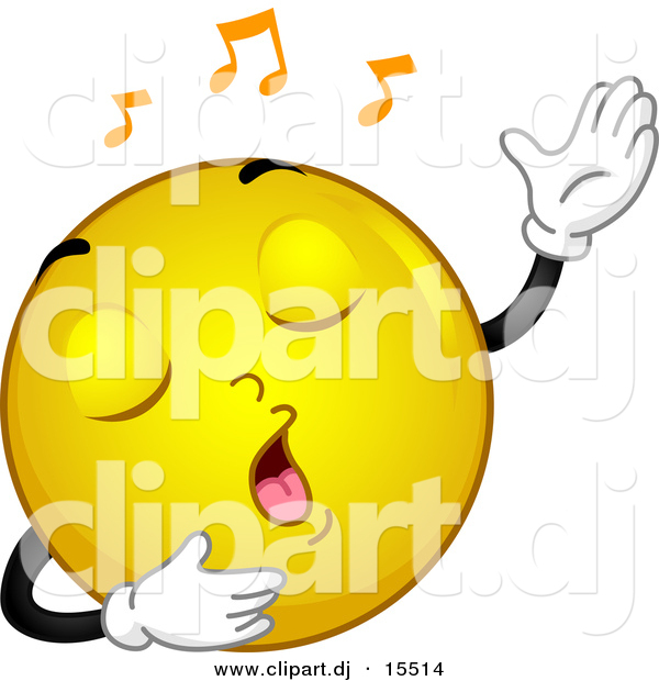 Vector Clipart of a Cartoon Yellow Smiley Emoticon Singing
