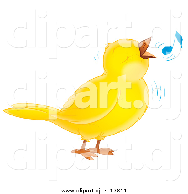 Vector Clipart of a Cartoon Yellow Whistling Bird