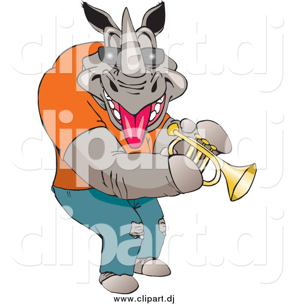 Vector Clipart of a Casual Musician Rhino Wearing Shades and Playing a Trumpet