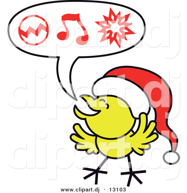 Vector Clipart of a Christmas Chick Wearing a Santa Hat and Singing Carols