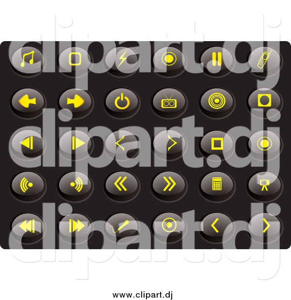 Vector Clipart of a Collection of Oval Yellow Media Icons on a Black Background