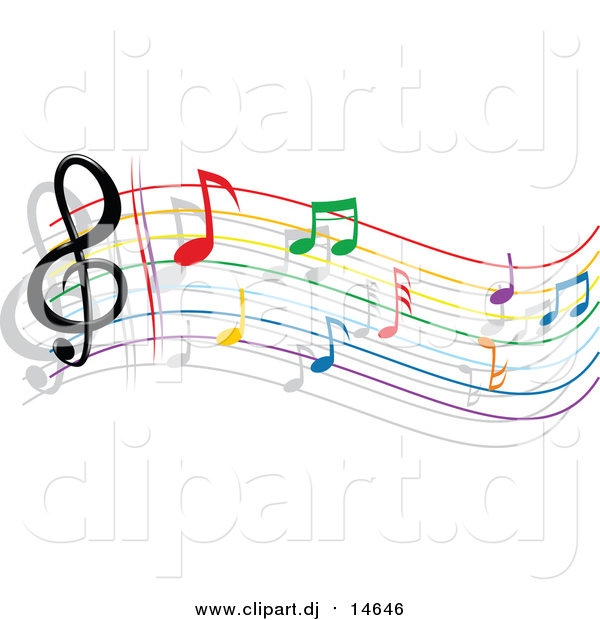 Vector Clipart of a Colorful Rainbow Staff and Music Notes