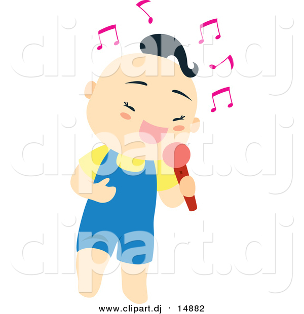 Vector Clipart of a Cute Asian Boy Singing into a Microphone