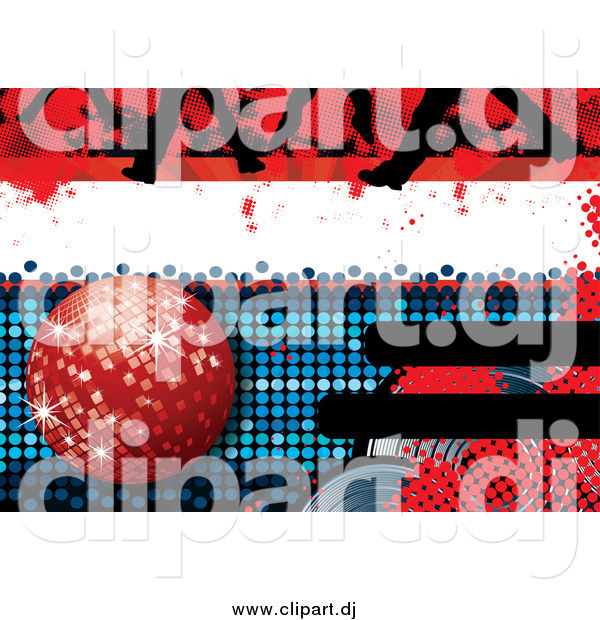 Vector Clipart of a Disco Background with a Red Disco Ball, Feet and Halftone
