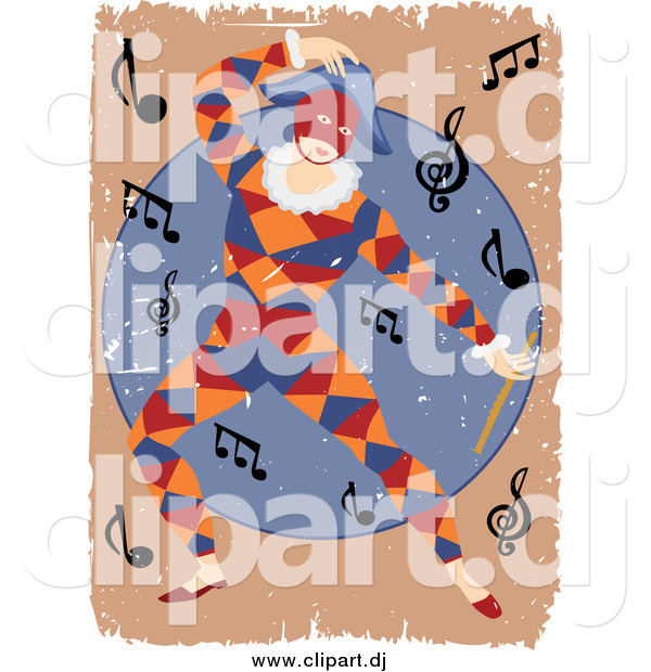 Vector Clipart of a Distressed Masked Entertainer Dancing Around Music Notes
