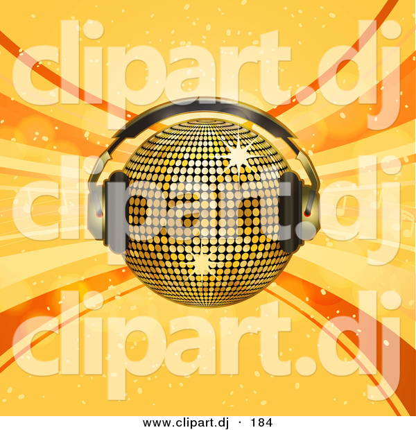 Vector Clipart of a Dj Disco Ball over Orange Background