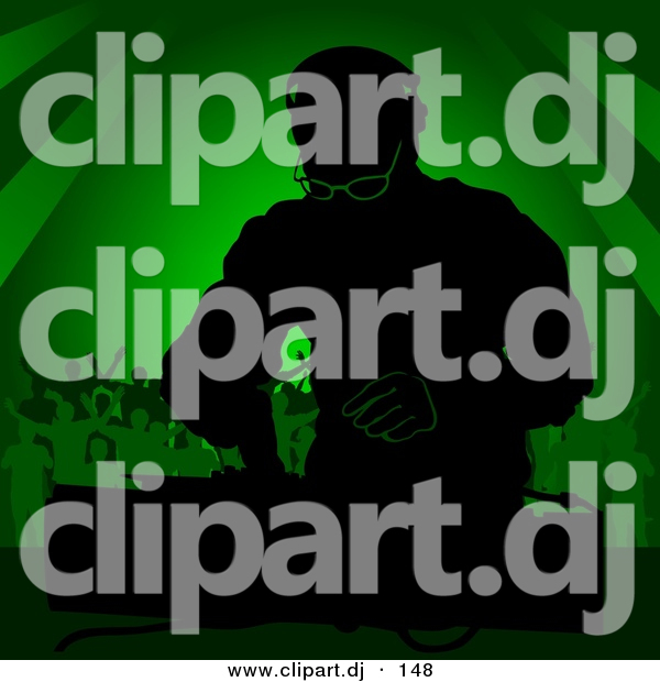 Vector Clipart of a DJ Guy Mixing Music with People Dancing in Green Background