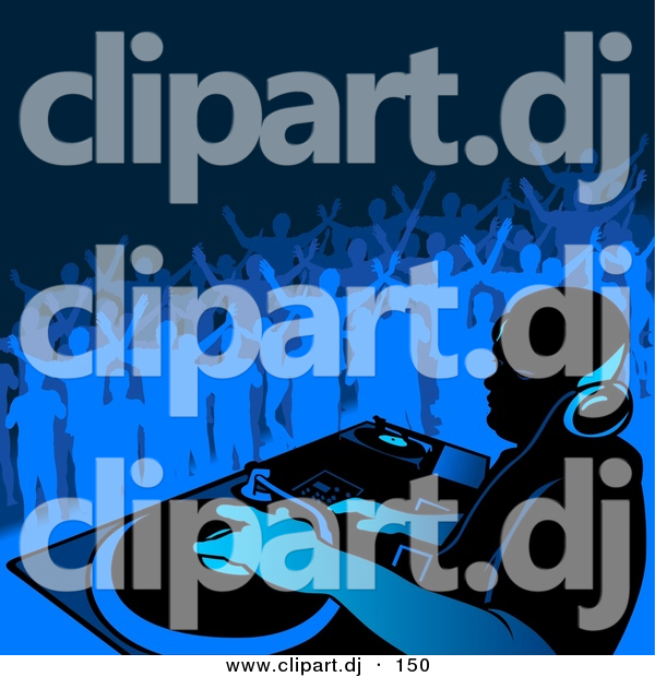 Vector Clipart of a DJ Playing Music with People Dancing in Blue Background