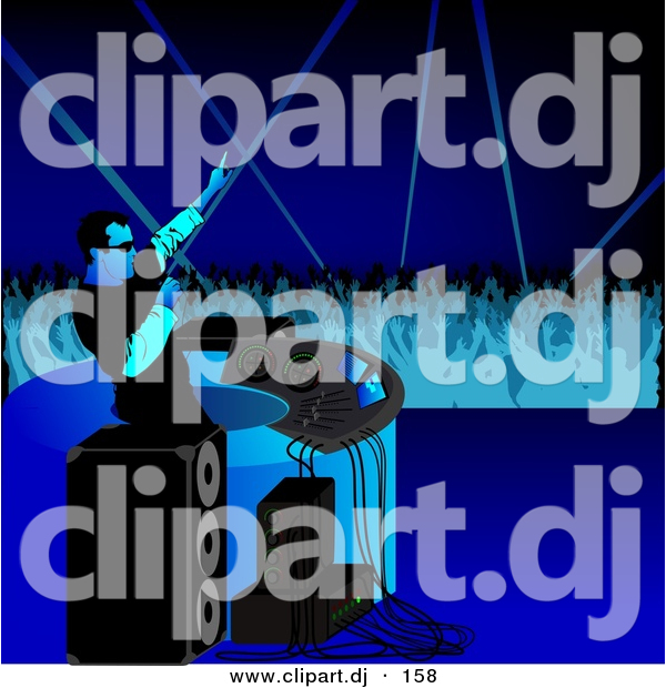 Vector Clipart of a DJ Working up Crowd of Dancers at a Party