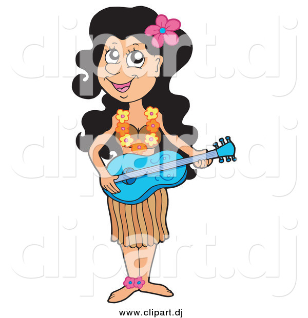 Vector Clipart of a Female Hawaiian Woman Holding a Guitar