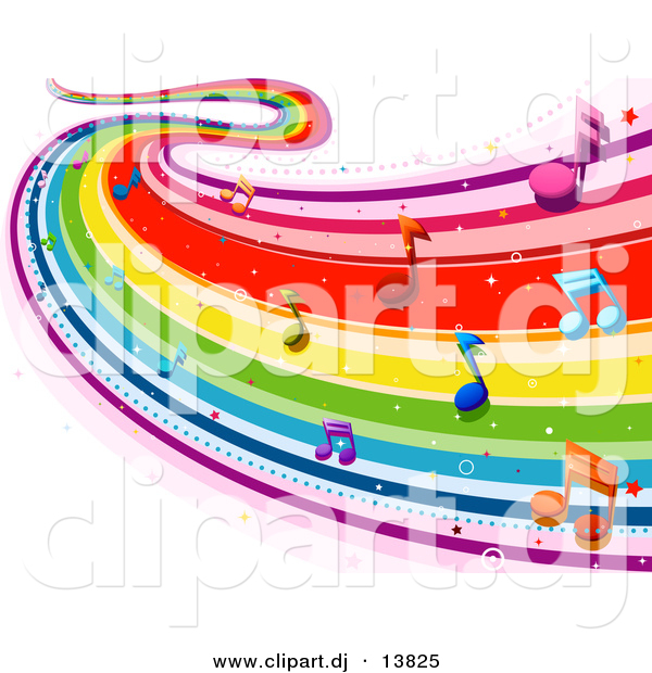 Vector Clipart of a Flowing Rainbow Wave of Music Notes