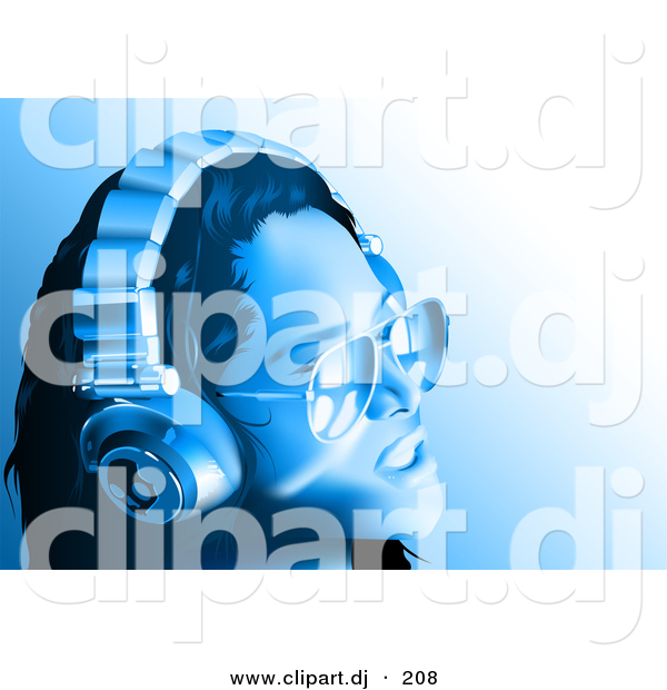 Vector Clipart of a Girl Wearing Headphones and Sunglasses - Blue Toned Version
