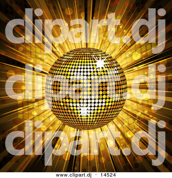 Vector Clipart of a Gold Disco Ball and Mosaic Background
