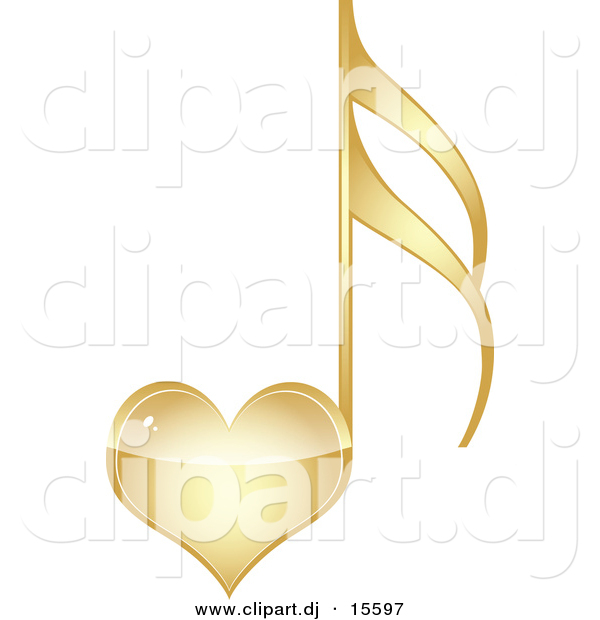 Vector Clipart of a Gold Love Heart Music Note
