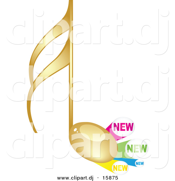 Vector Clipart of a Gold Music Note Beside New Label Icons