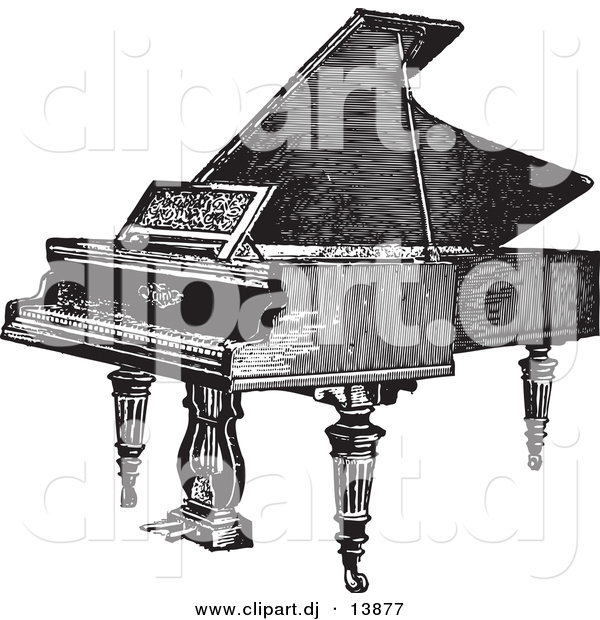 Vector Clipart of a Grand Piano - Vintage Black and White Sketched Version