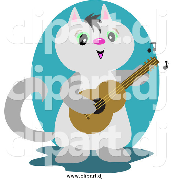 Vector Clipart of a Gray Guitarist Cat Playing Music