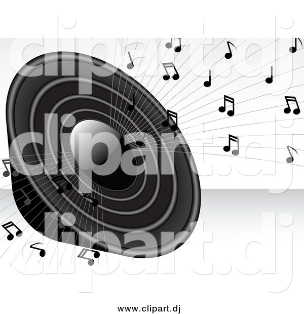 Vector Clipart of a Grayscale Loud Radio Speaker Blaring Loud Music with Notes