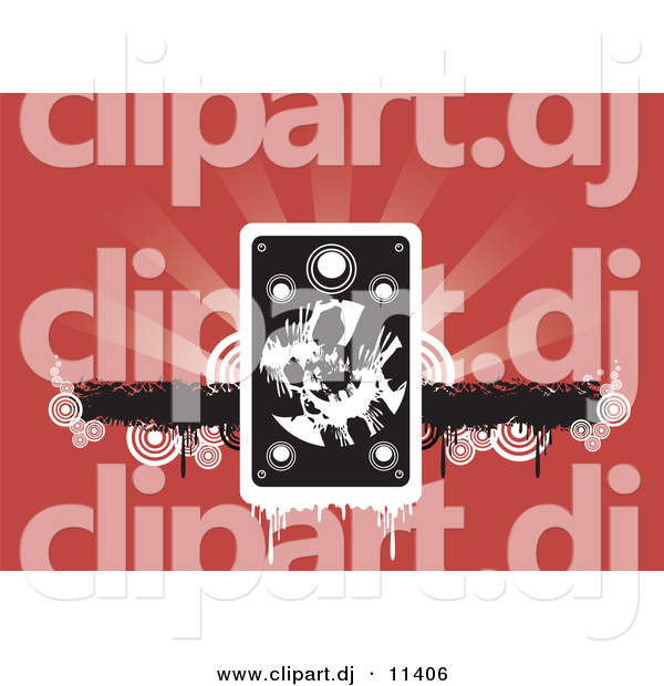 Vector Clipart of a Grungy Speaker over Black Bar on a Bursting Red Background