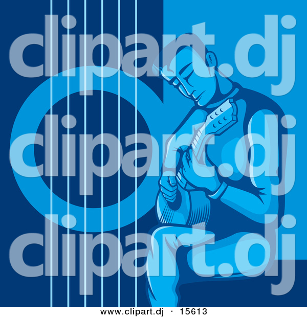 Vector Clipart of a Guitarist Strumming in Blue